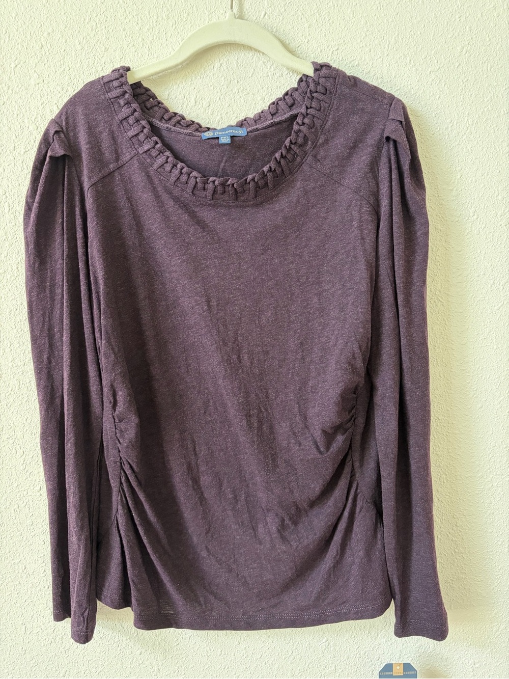 Democracy Soutache Side Ruched Long Sleeve Top Heather Concord Grape Petite XL